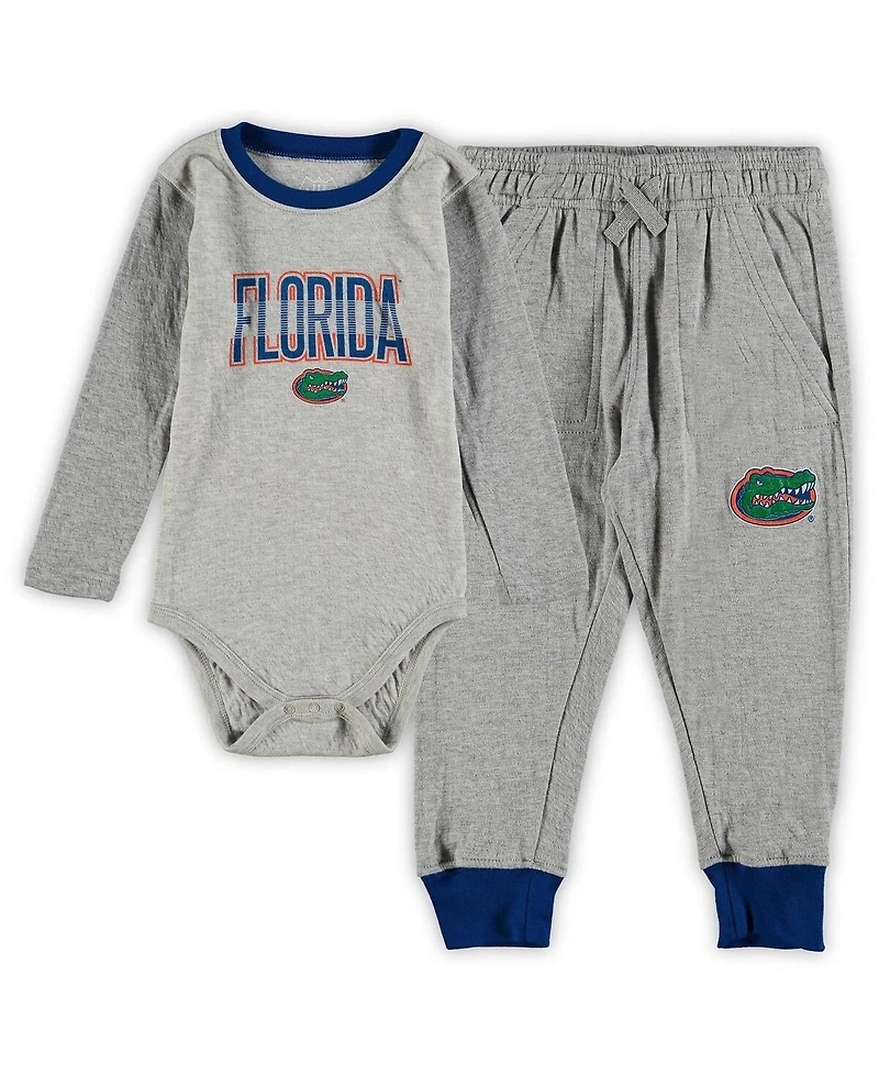 Boys and Girls Infant Wes and Willy Heathered Gray, Royal Florida Gators Jie Jie Long Sleeve Bodysuit and Pants Set