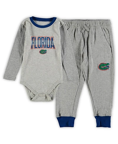 Boys and Girls Infant Wes and Willy Heathered Gray, Royal Florida Gators Jie Jie Long Sleeve Bodysuit and Pants Set