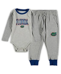 Boys and Girls Infant Wes and Willy Heathered Gray, Royal Florida Gators Jie Jie Long Sleeve Bodysuit and Pants Set