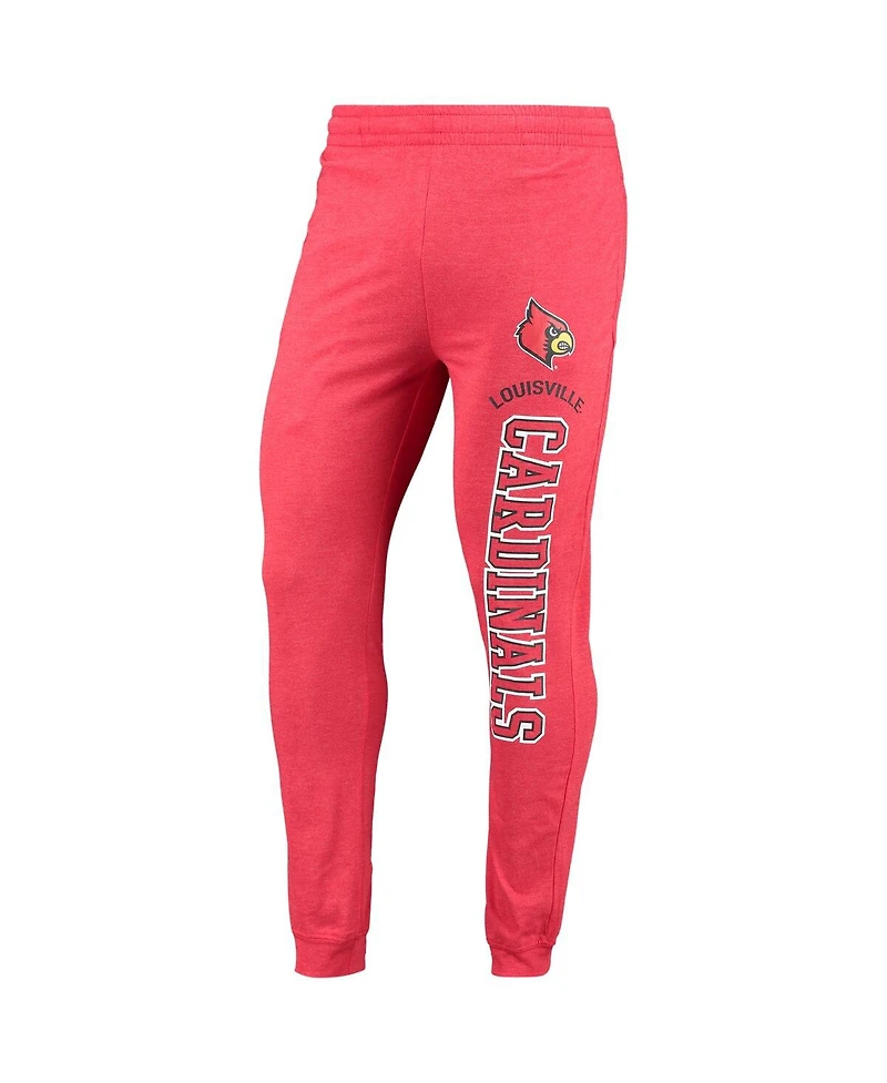 Men's Concepts Sport Heathered Red and Heathered Charcoal Louisville Cardinals Meter Long Sleeve Hoodie T-shirt and Jogger Pants Set