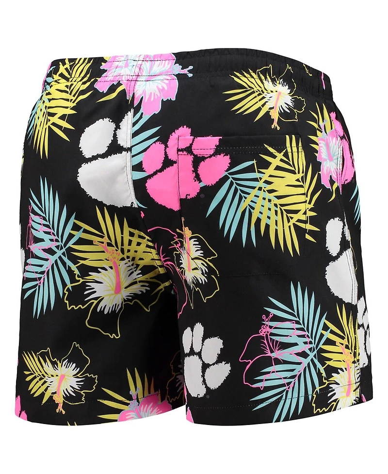Men's Foco Black Clemson Tigers Neon Floral Swim Trunks