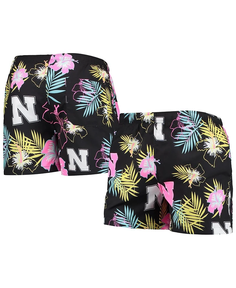 Men's Foco Black Nebraska Huskers Neon Floral Swim Trunks