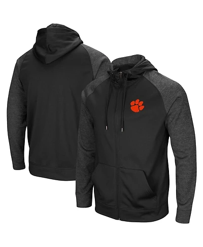 Men's Colosseum Black Clemson Tigers Big and Tall Blackout Raglan Full-Zip Hoodie