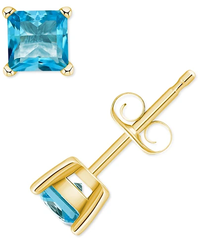 Blue Topaz Square Stud Earrings (7/8 ct. t.w.) 14k Gold
