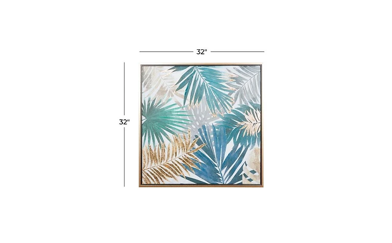 Canvas Coastal Leaves Framed Wall Art, 32" x 1" x 32"
