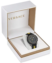 Versace Men's Swiss Chronograph Greca Action Yellow & Black Silicone Strap Watch 45mm