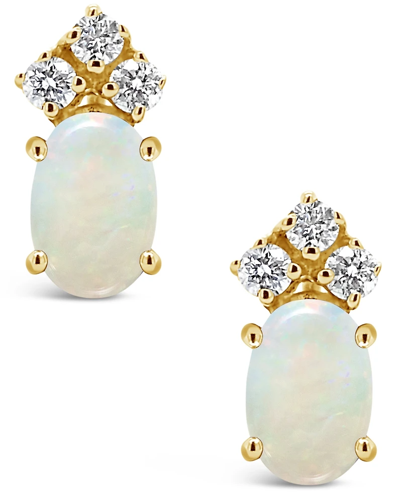 Opal (1/2 ct. t.w.) and Diamond (1/8 ct. t.w.) Stud Earrings in 14K Yellow Gold or 14K White Gold
