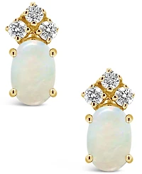 Opal (1/2 ct. t.w.) and Diamond (1/8 ct. t.w.) Stud Earrings in 14K Yellow Gold or 14K White Gold