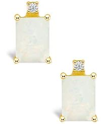 Opal (5/8 ct. t.w.) and Diamond Accent Stud Earrings 14K Yellow Gold or White
