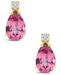 Pink Topaz (1 ct. t.w.) and Diamond Accent Stud Earrings 14K Yellow Gold or White