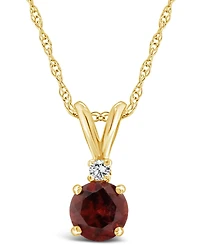 Garnet (1-1/10 ct.t.w) and Diamond Accent Pendant Necklace in 14K Yellow Gold
