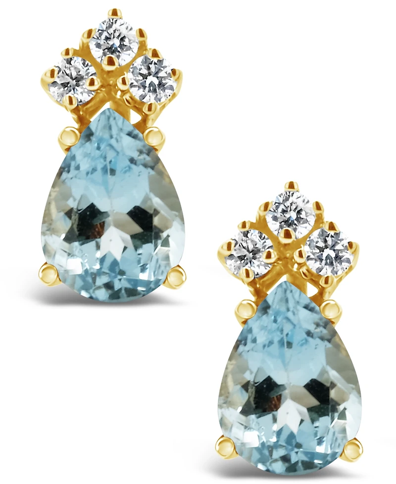 Aquamarine (1-1/5 ct.t.w) and Diamond (1/8 ct.t.w) Stud Earrings in 14K Yellow Gold