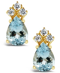 Aquamarine (1-1/5 ct.t.w) and Diamond (1/8 ct.t.w) Stud Earrings in 14K Yellow Gold
