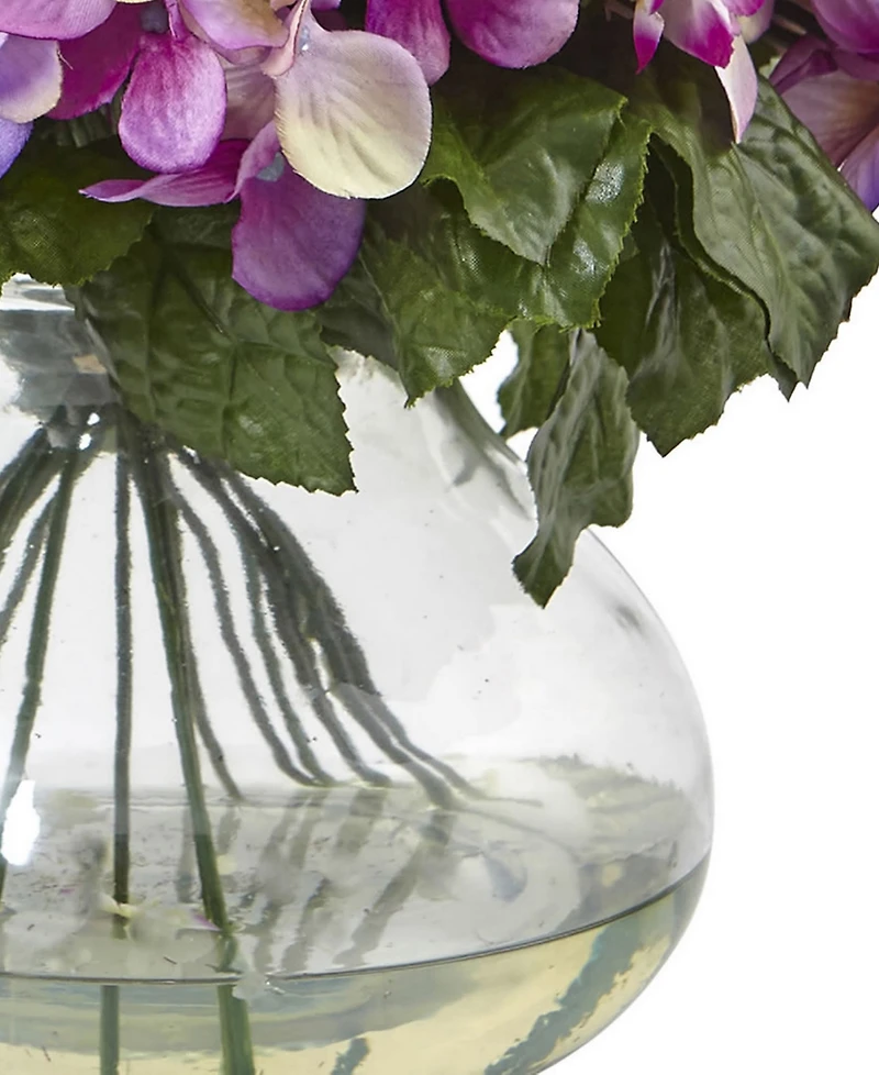 Nearly Natural Dark Pink Hydrangea Artificial Arrangement with Large Glass Vase