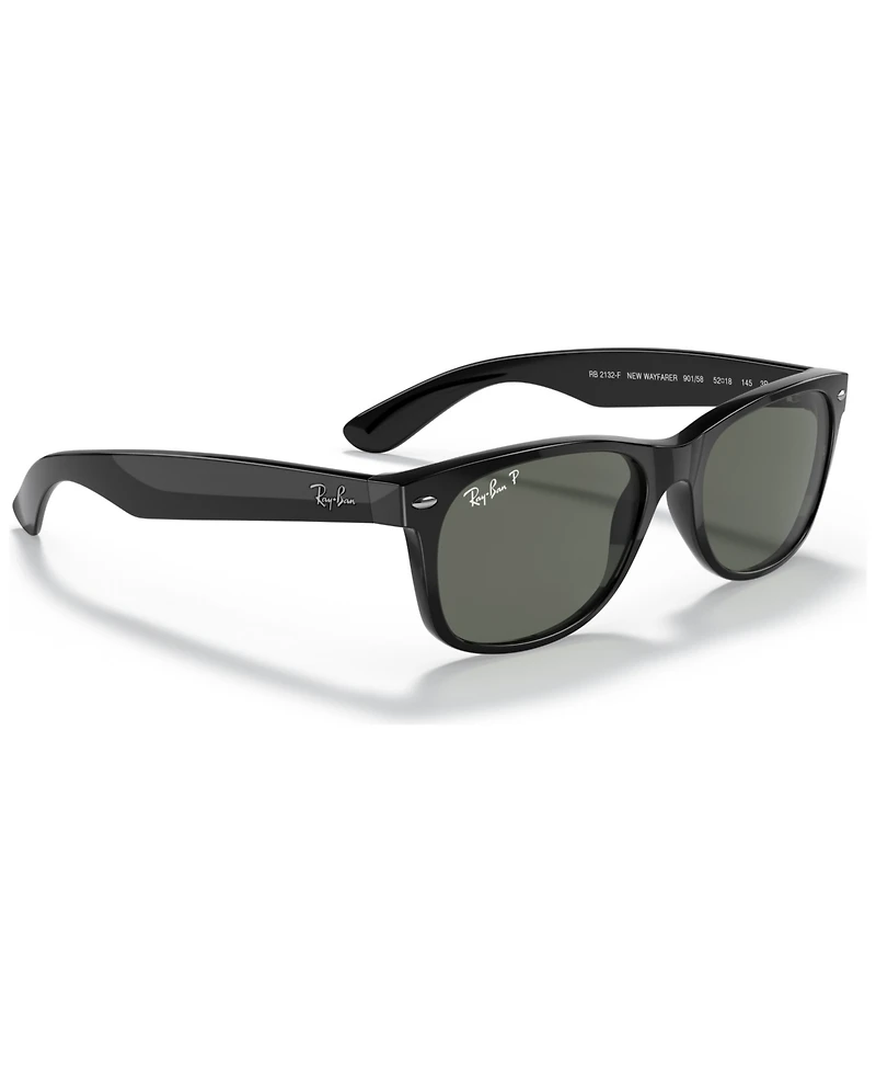 Ray-Ban Unisex Polarized Low Bridge Fit Sunglasses, RB2132F New Wayfarer Classic 55