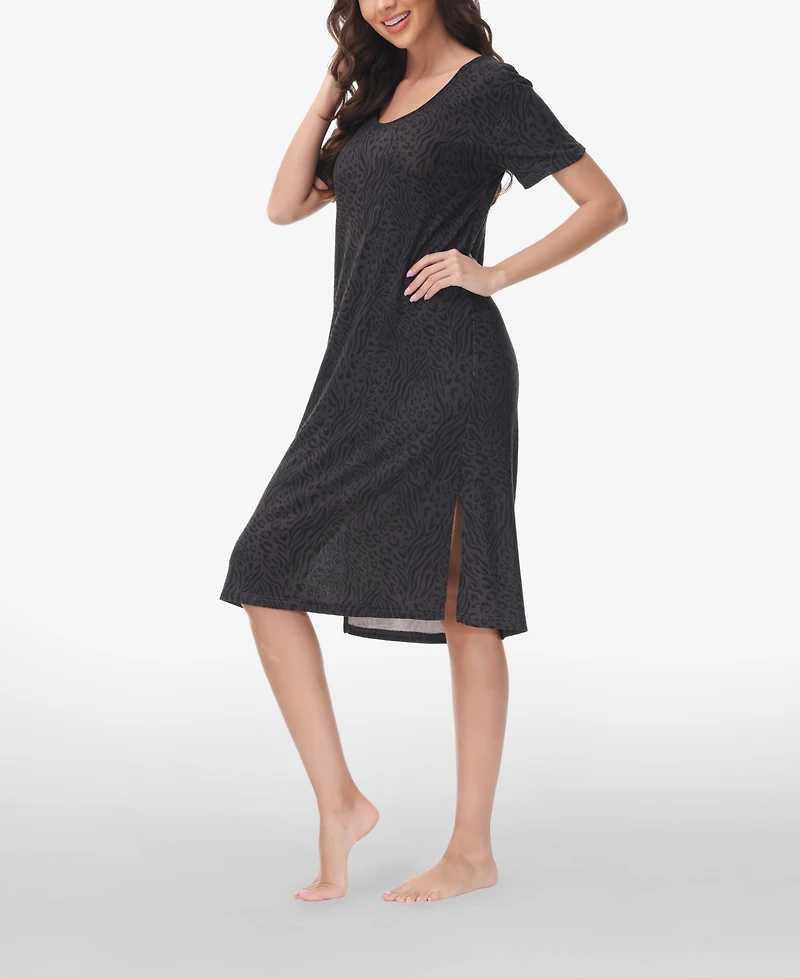 Ink+Ivy Women's Printed Short Sleeve Side Slit Sleep Dress High Point Shoulder