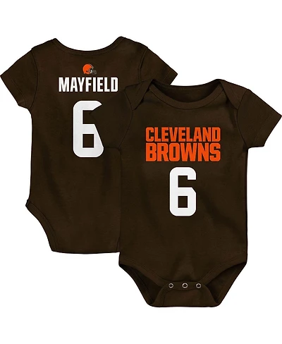 Newborn & Infant Boys and Girls Baker Mayfield Brown Cleveland Browns Mainliner Player Name Number Bodysuit