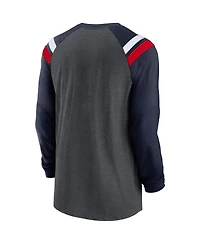 Men's Nike Heathered Charcoal, Navy Tennessee Titans Tri-Blend Raglan Athletic Long Sleeve Fashion T-shirt