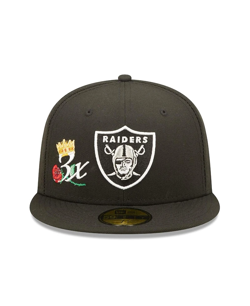 Men's New Era Black Las Vegas Raiders Crown 3x Super Bowl Champions 59FIFTY Fitted Hat