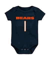 Infant Boys and Girls Justin Fields Navy Chicago Bears Mainliner Player Name and Number Bodysuit