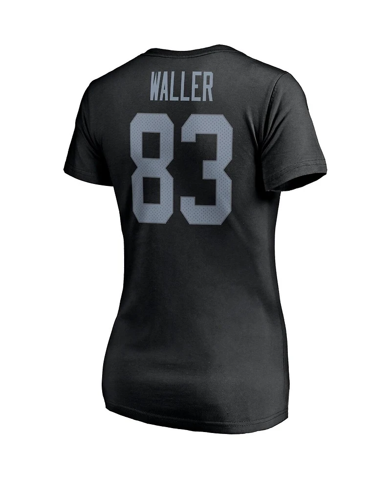 Women's Fanatics Darren Waller Black Las Vegas Raiders Player Icon Name and Number V-Neck T-shirt
