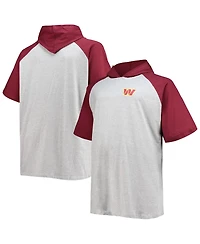 Men's Fanatics Heathered Gray, Burgundy Washington Commanders Big and Tall Raglan Pullover Short Sleeve Hoodie