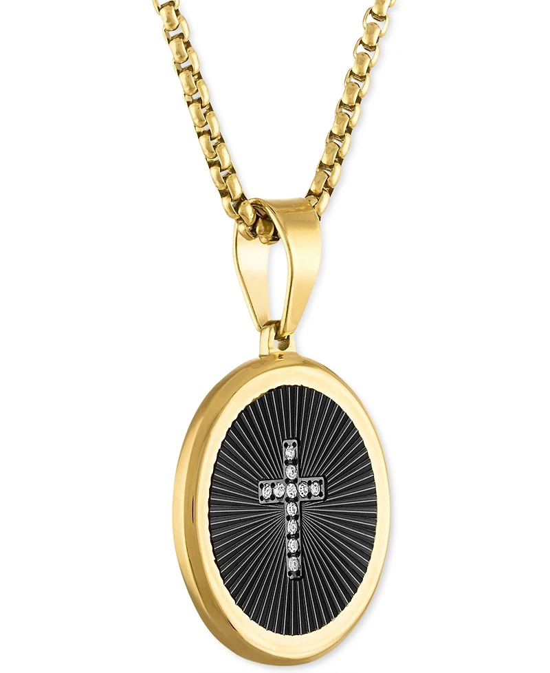 Men's Diamond Cross Oval 22" Pendant Necklace Black & Gold-Tone Ion-Plated Stainless Steel