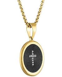 Men's Diamond Cross Oval 22" Pendant Necklace Black & Gold-Tone Ion-Plated Stainless Steel