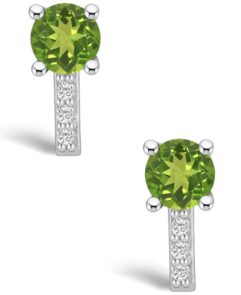 Macy's Peridot (1-7/8 ct. t.w.) and Diamond (1/8 ct. t.w.) Stud Earrings in 14K White Gold