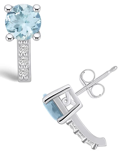 Macy's Aquamarine (1-1/2 ct. t.w.) and Diamond (1/8 ct. t.w.) Stud Earrings in 14K White Gold