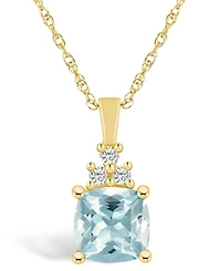 Macy's Aquamarine (2 Ct. T.w.) and Diamond (1/10 Ct. T.w.) Pendant Necklace in 14K Yellow Gold