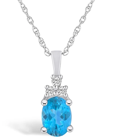 Macy's Blue Topaz (1-5/8 Ct. T.w.) and Diamond (1/10 Ct. T.w.) Pendant Necklace in 14K Gold