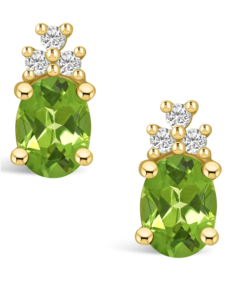 Macy's Peridot (2-3/4 ct. t.w.) and Diamond (1/5 ct. t.w.) Stud Earrings in 14K Yellow Gold