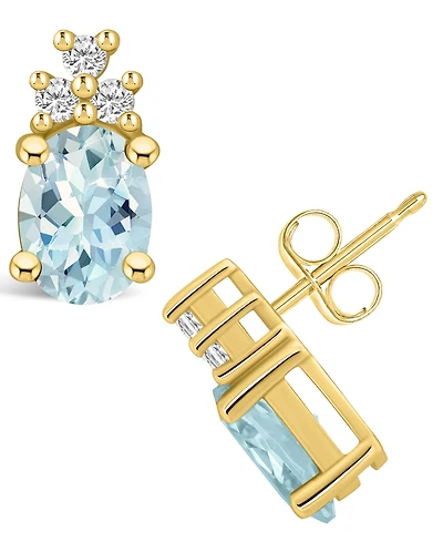Macy's Aquamarine (2-1/3 ct. t.w.) and Diamond (1/5 ct. t.w.) Stud Earrings in 14K Yellow Gold