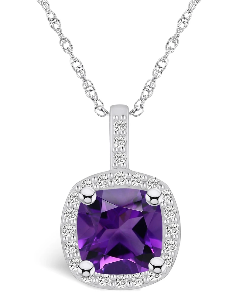 Macy's Amethyst (2 Ct. T.w.) and Diamond (1/4 Ct. T.w.) Halo Pendant Necklace in 14K White Gold