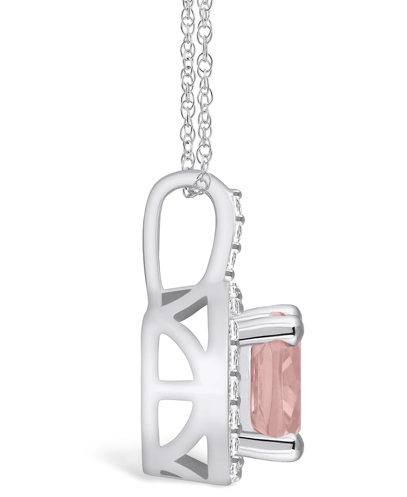 Macy's Morganite (2 Ct. T.w.) and Diamond (1/4 Ct. T.w.) Halo Pendant Necklace in 14K White Gold