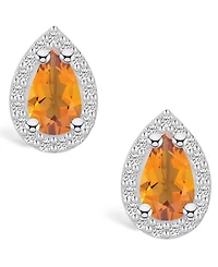Macy's Citrine (1-3/ ct. t.w.) and Diamond (1/3 ct. t.w.) Halo Stud Earrings in 14K White Gold
