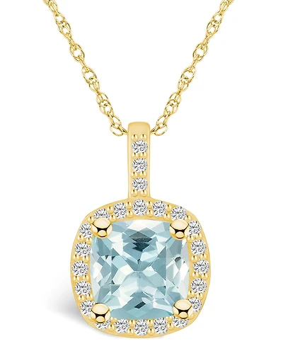 Macy's Aquamarine (2 Ct. T.w.) and Diamond (1/4 Ct. T.w.) Halo Pendant Necklace in 14K Yellow Gold