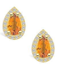 Macy's Citrine (1-3/4 ct. t.w.) and Diamond (1/3 ct. t.w.) Halo Stud Earrings in 14K Yellow Gold