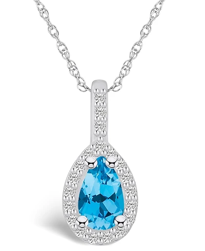 Macy's Blue Topaz (1 Ct. T.w.) and Diamond (1/5 Ct. T.w.) Halo Pendant Necklace in 14K Gold