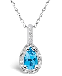Macy's Blue Topaz (1 Ct. T.w.) and Diamond (1/5 Ct. T.w.) Halo Pendant Necklace in 14K Gold