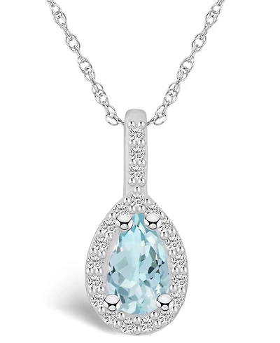 Macy's Aquamarine (3/4 Ct. T.w.) and Diamond (1/5 Ct. T.w.) Halo Pendant Necklace in 14K White Gold