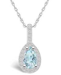Macy's Aquamarine (3/4 Ct. T.w.) and Diamond (1/5 Ct. T.w.) Halo Pendant Necklace in 14K White Gold