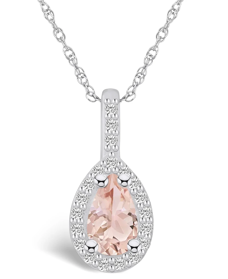 Macy's Morganite (3/4 Ct. T.w.) and Diamond (1/5 Ct. T.w.) Halo Pendant Necklace in 14K White Gold