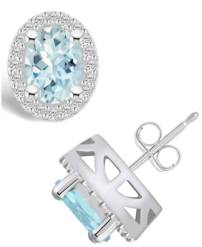 Macy's Aquamarine (2-1/3 ct. t.w.) and Diamond (3/8 ct. t.w.) Halo Stud Earrings in 14K White Gold
