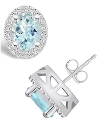 Macy's Aquamarine (2-1/3 ct. t.w.) and Diamond (3/8 ct. t.w.) Halo Stud Earrings in 14K White Gold