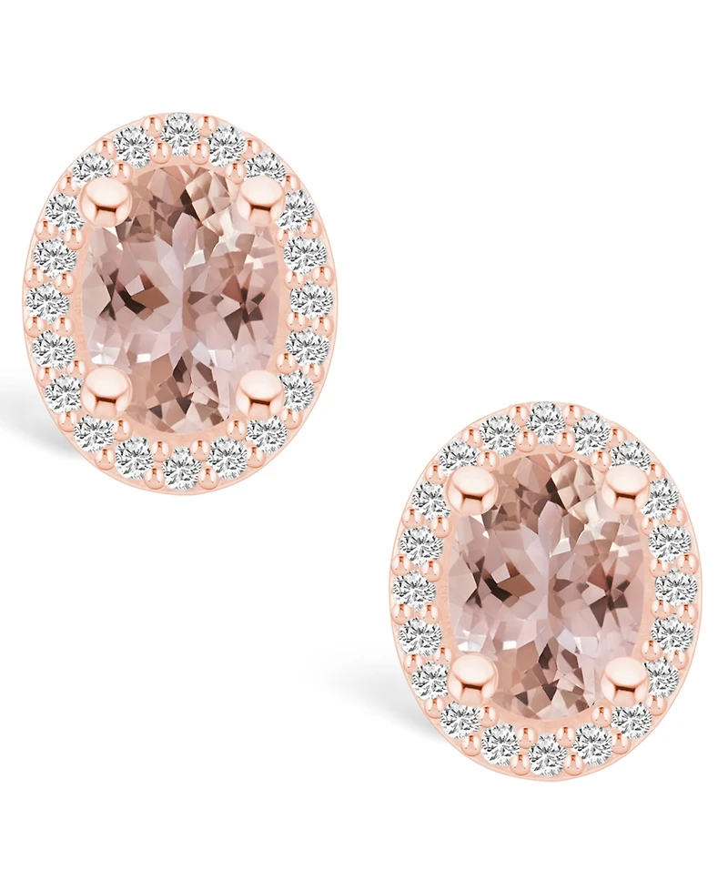 Macy's Morganite (2-1/3 ct. t.w.) and Diamond (3/8 ct. t.w.) Halo Stud Earrings in 14K Rose Gold