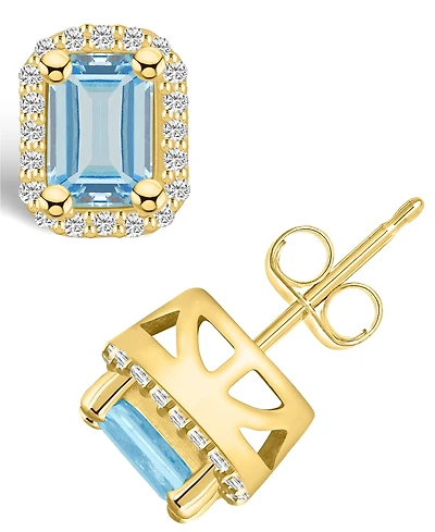 Macy's Aquamarine (1 ct. t.w.) and Diamond (1/5 ct. t.w.) Halo Stud Earrings in 14K Yellow Gold