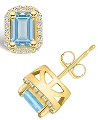 Macy's Aquamarine (1 ct. t.w.) and Diamond (1/5 ct. t.w.) Halo Stud Earrings in 14K Yellow Gold