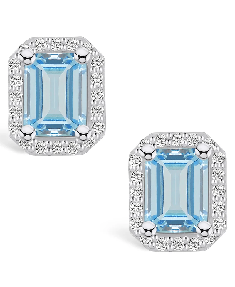 Macy's Aquamarine (2-3/4 ct. t.w.) and Diamond (3/8 ct. t.w.) Halo Stud Earrings in 14K Gold